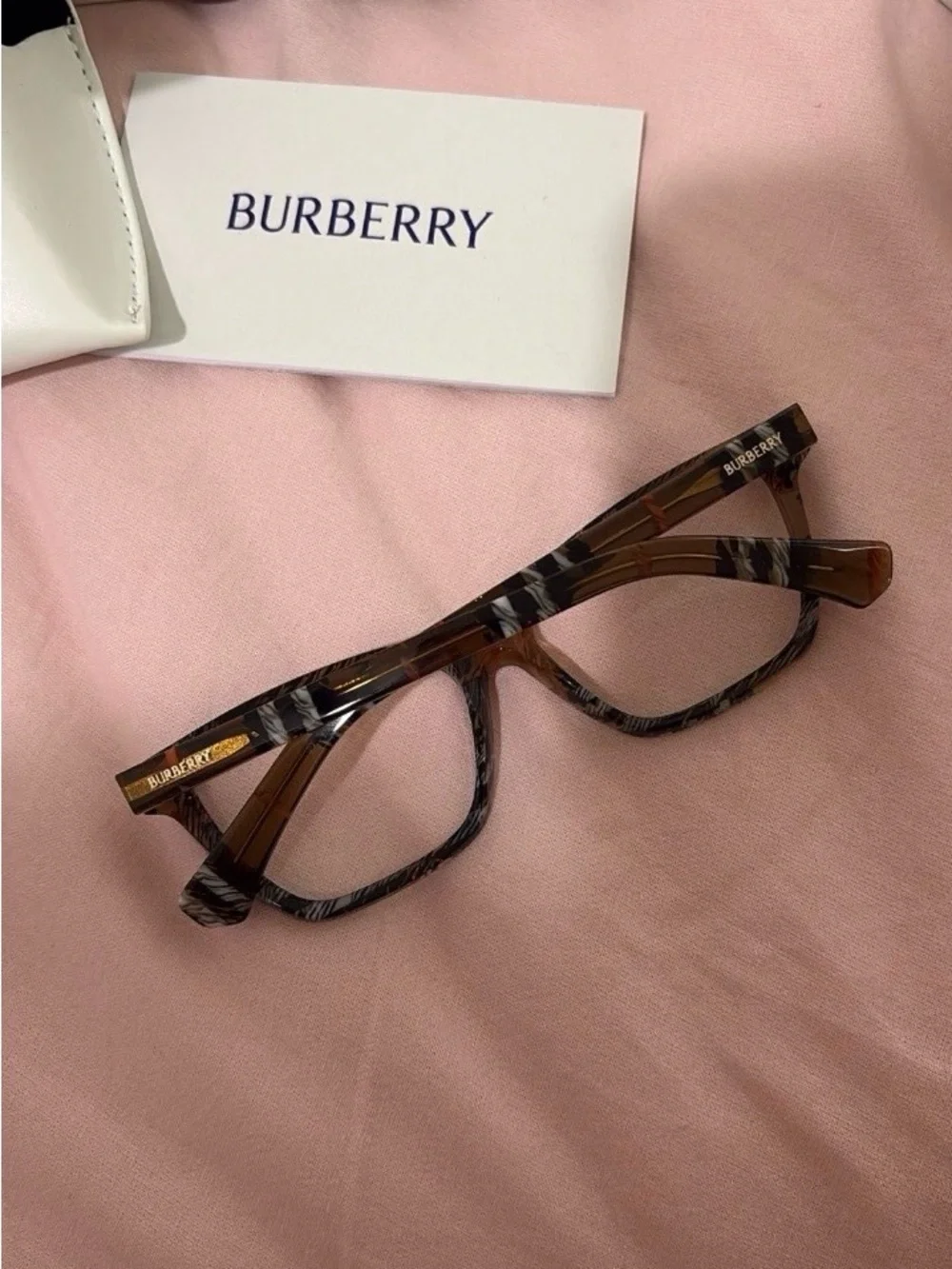 Burberry Brown & Black Patterned Square Optical Glasses
